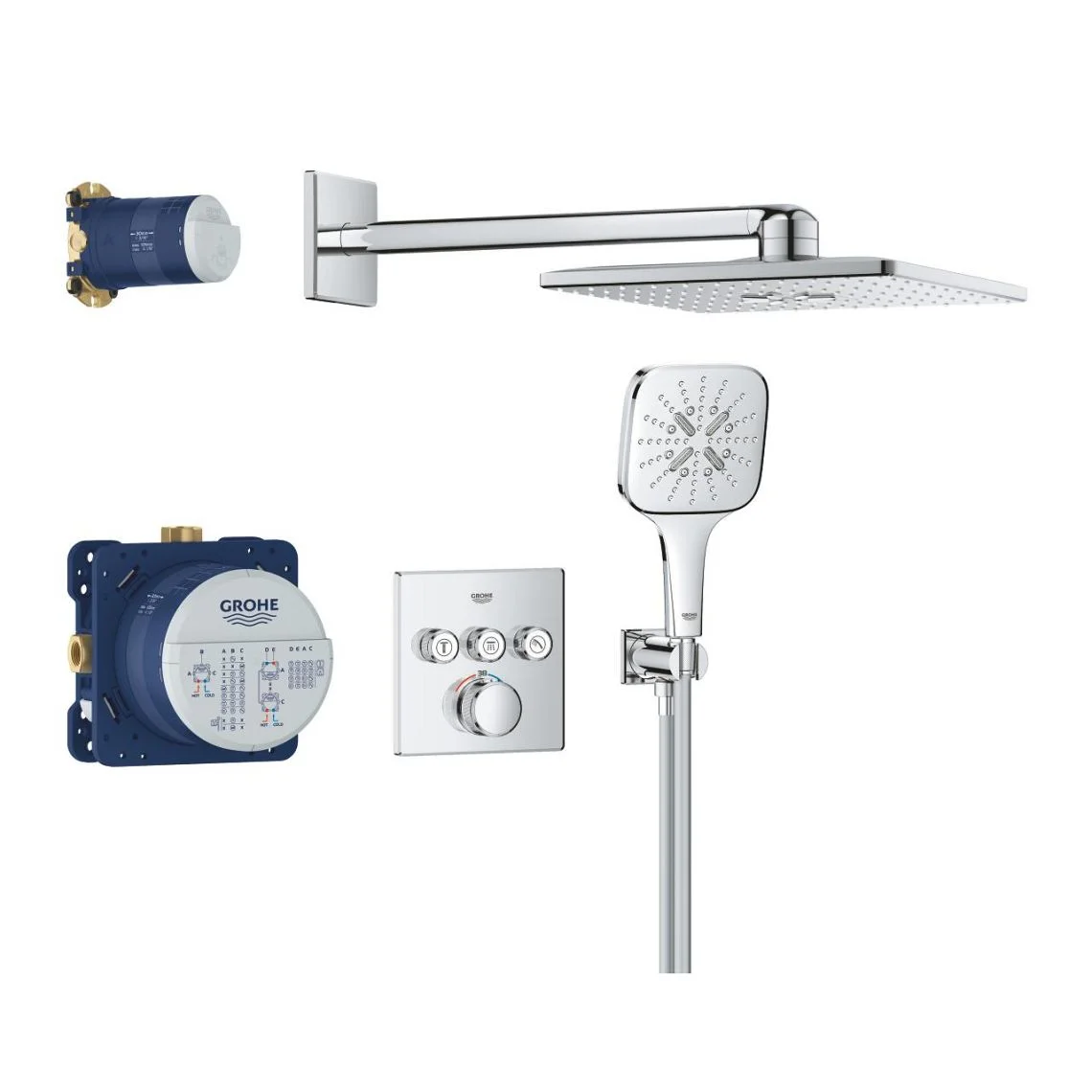 Душова система прихованого монтажу Grohe Grohtherm SmartControl Cube на 3 виходи з термостатом, хром (34864000)