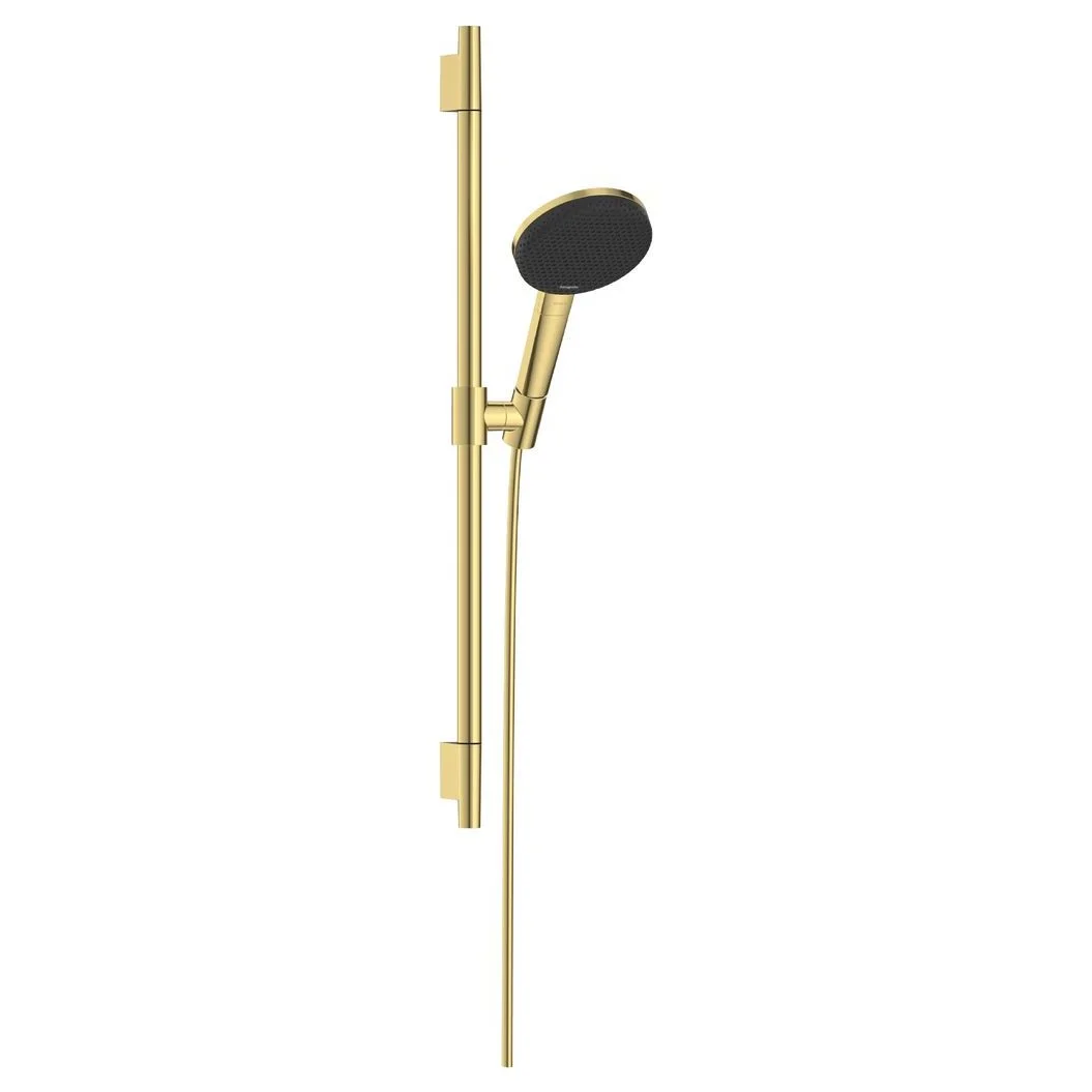 Душовий набір Hansgrohe Raindance Alive Select S 3jet EcoSmart зі стійкою Unica S Puro 65 см, Polished Gold Optic (24602990)