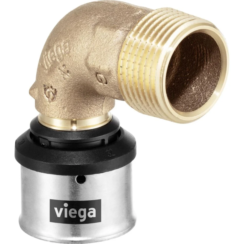 Кутник перехідний 90° Viega Smartpress d=16 мм, НР=1/2, бронза (729707)