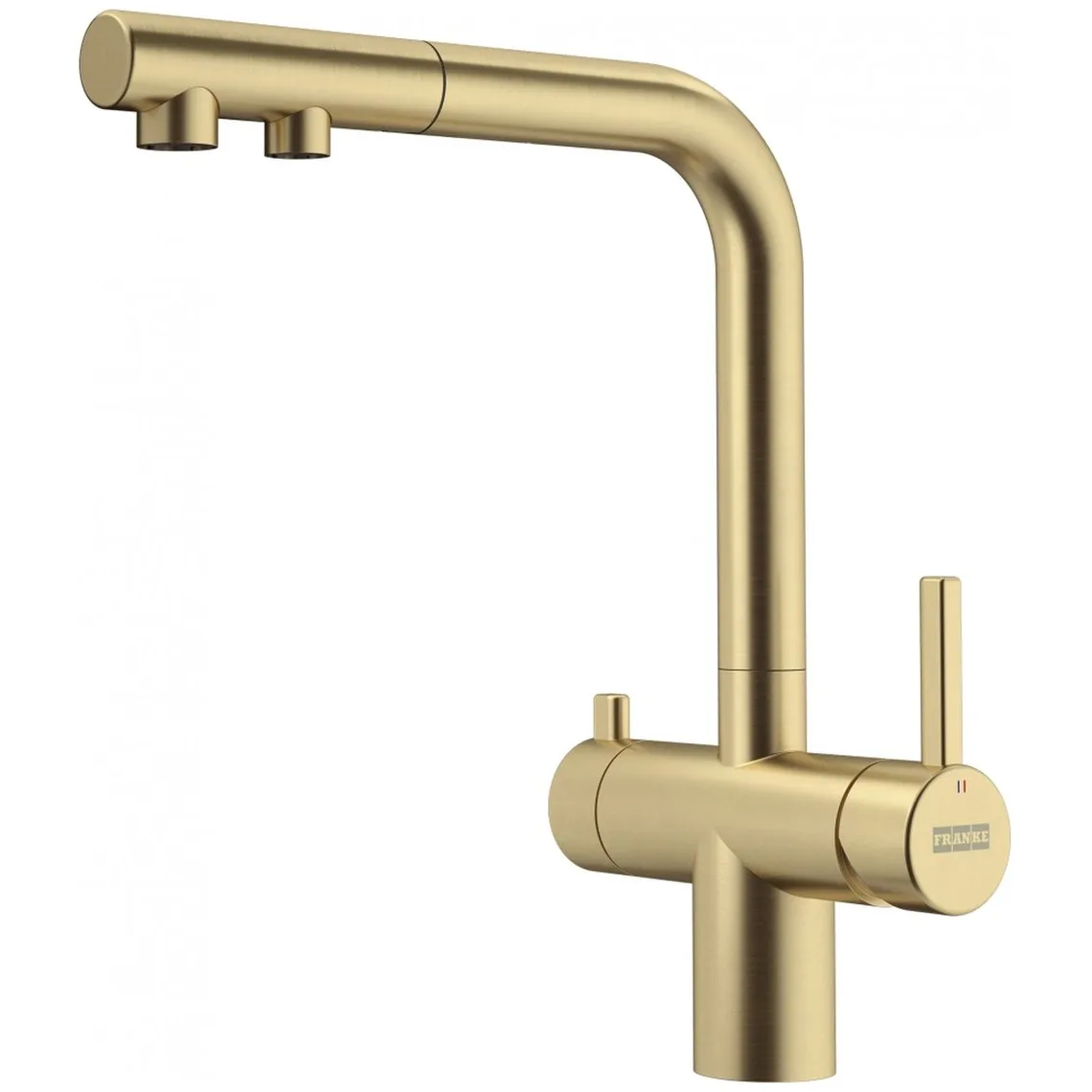 Змішувач для кухні Franke Atlas Neo Clear Water Pull Out, витяжний, нержавіюча сталь, PVD золото (120.0758.157)