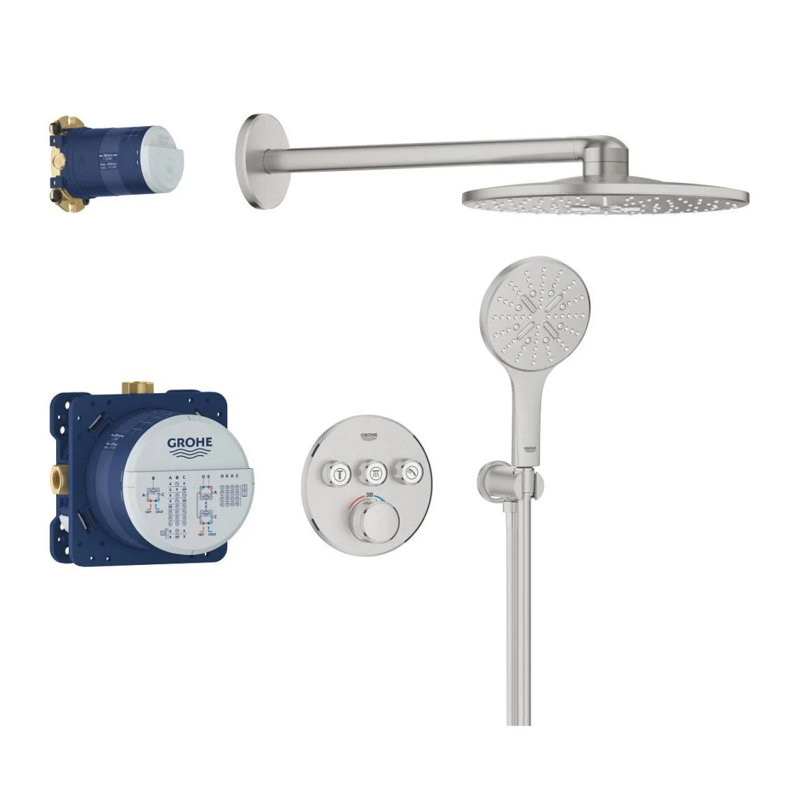 Душова система Grohe Grohtherm SmartControl прихованого монтажу з Rainshower SmartActive310, суперсталь (34863DC0)