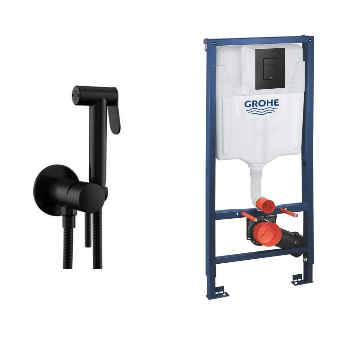 Інсталяція для унітазу Grohe Solido 3 в 1 + Гігієнічний душ Paffoni Tweet Round Mix, чорний (38811KF0+ZDUP110NO)