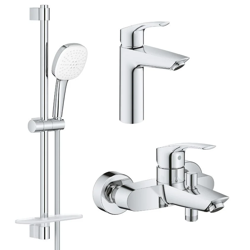 Комплект змішувачів для ванної Grohe Eurosmart 3в1, без донного клапана, хром (Ua123246M3)