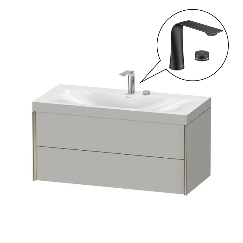 Тумба підвісна з умивальником Duravit XViu 100x50.3x48 см, White Super Matt + Змішувач для умивальника електронний Duravit D.1, чорний матовий (XV4616EB284C_D11100008046)