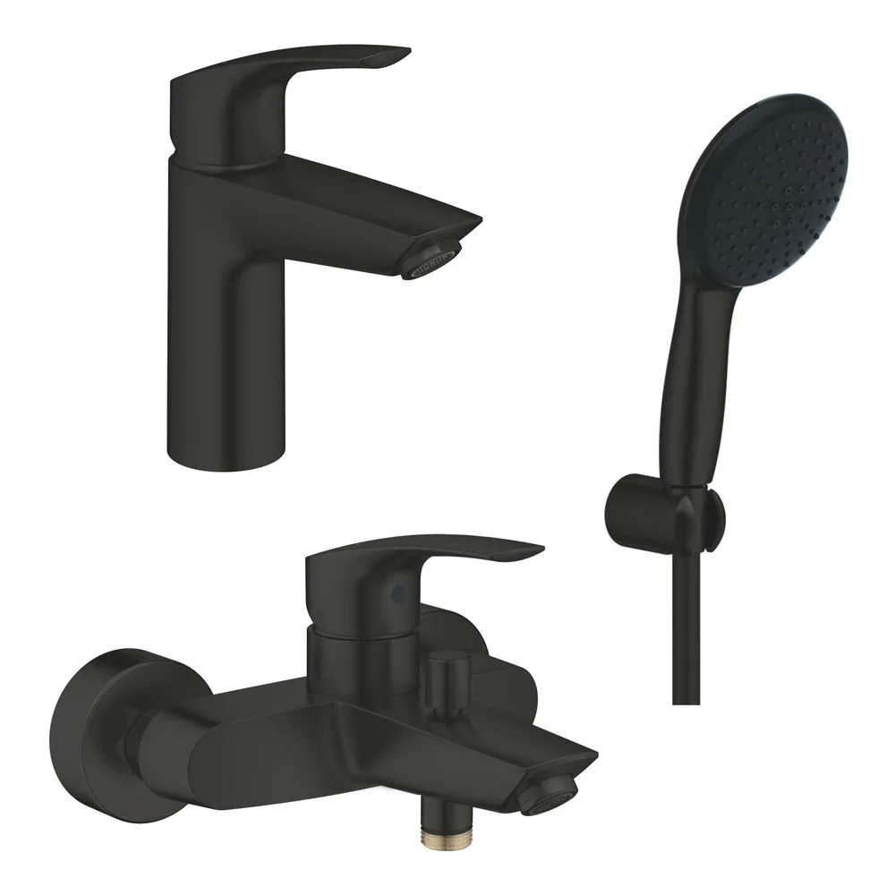 Комплект змішувачів для ванної Grohe Eurosmart New S-Size з ручним душем, чорний матовий (324672433_333002433_261642433)