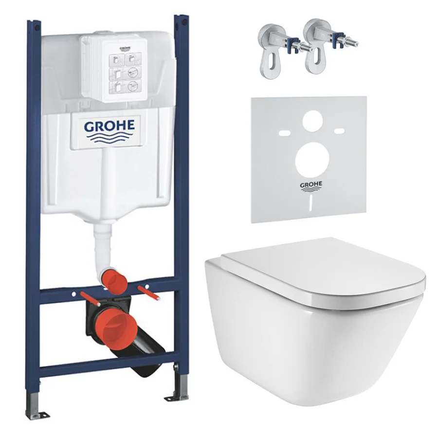 Комплект унітазу підвісного Roca Gap Rim з кришкою та інсталяцією Grohe Rapid SL 3в1 (A34H47C000+3884000G)