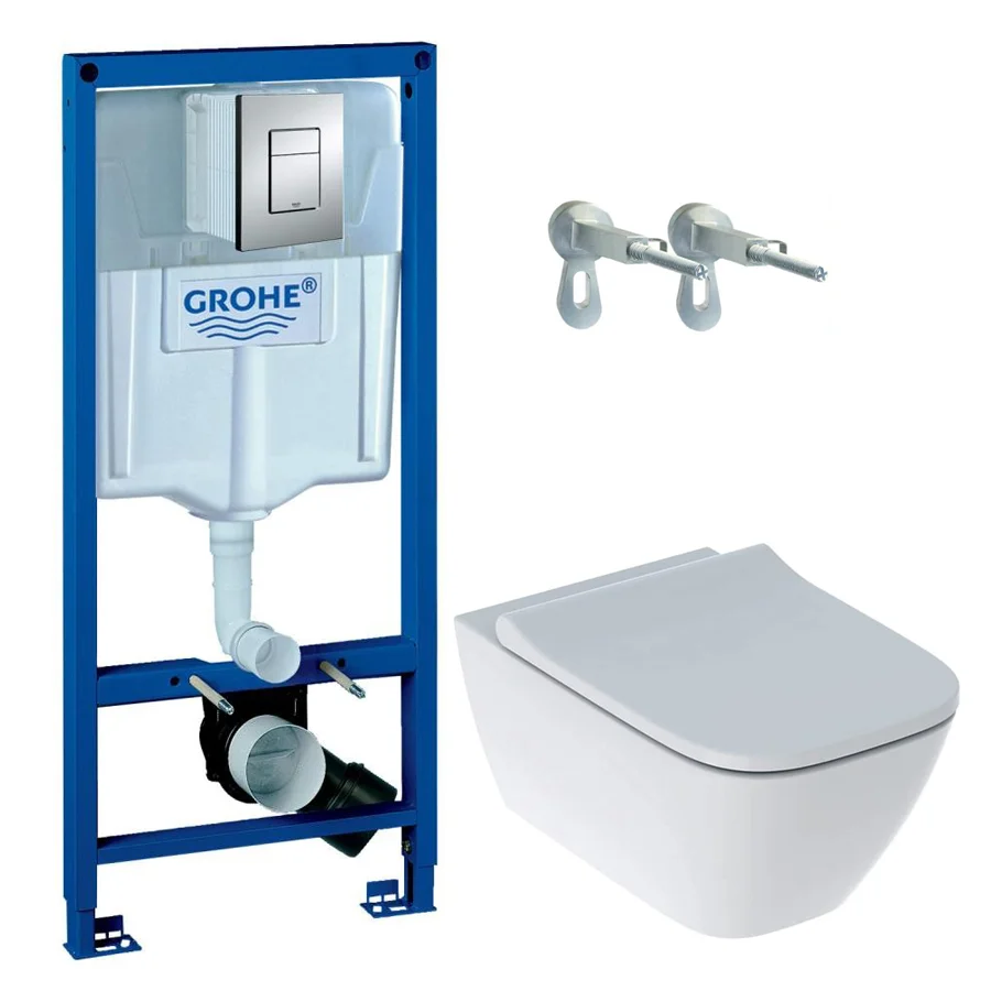 Комплект підвісного унітазу з кришкою Geberit Smyle Square Rimfree та інсталяції Grohe Rapid SL 3в1 (500.683.00.2+38772001)