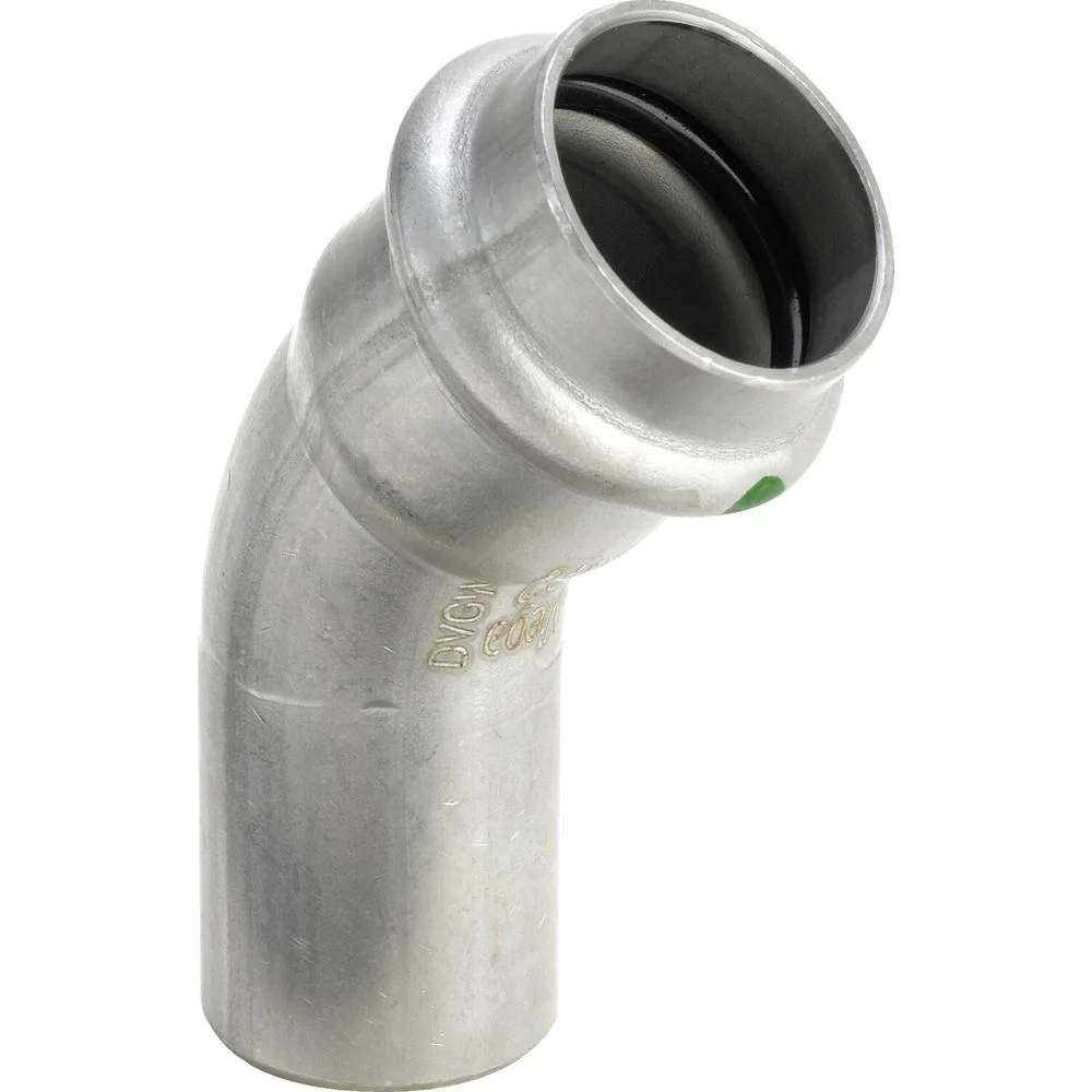Відведення Viega Sanpress Inox, d=18 мм, 45°, гладкий кінцевик, нержавіюча сталь (435394)