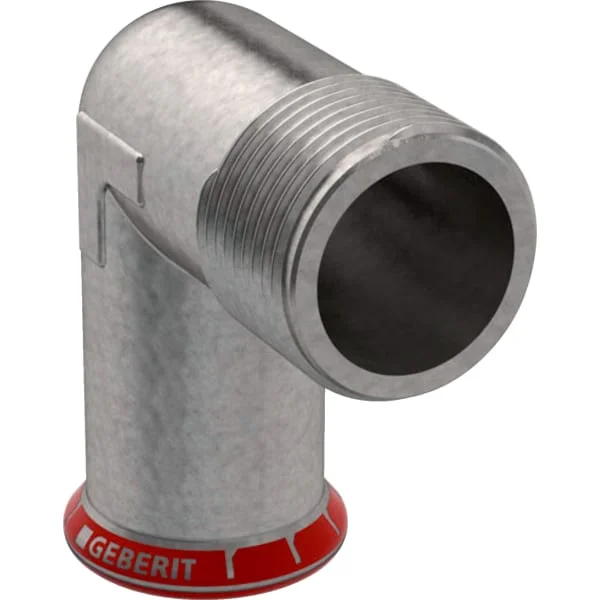 Перехідний кутик Geberit Mapress з вуглецевої сталі 90° з зовнішнім різьбленням: d=18 мм, R=1/2 дюйма (21615)