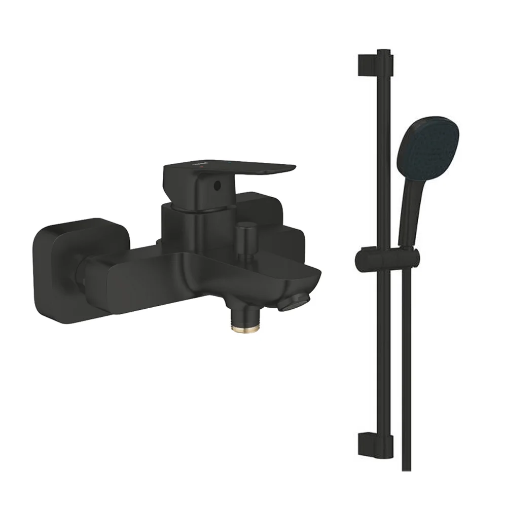 Змішувач для ванни Grohe Cubeo, Душовий гарнітур Grohe Tempesta Cube 110, 2 режими, чорний матовий (1018132430_267482433)