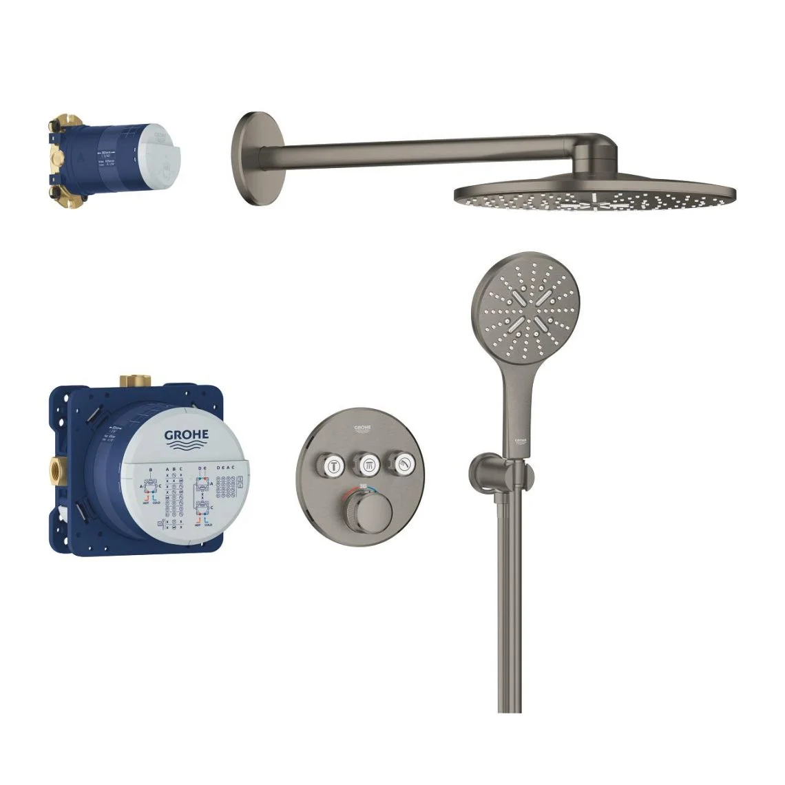 Душова система прихованого монтажу Grohe Grohtherm SmartControl Rainshower SmartActive 310, графіт матовий (34863AL0)