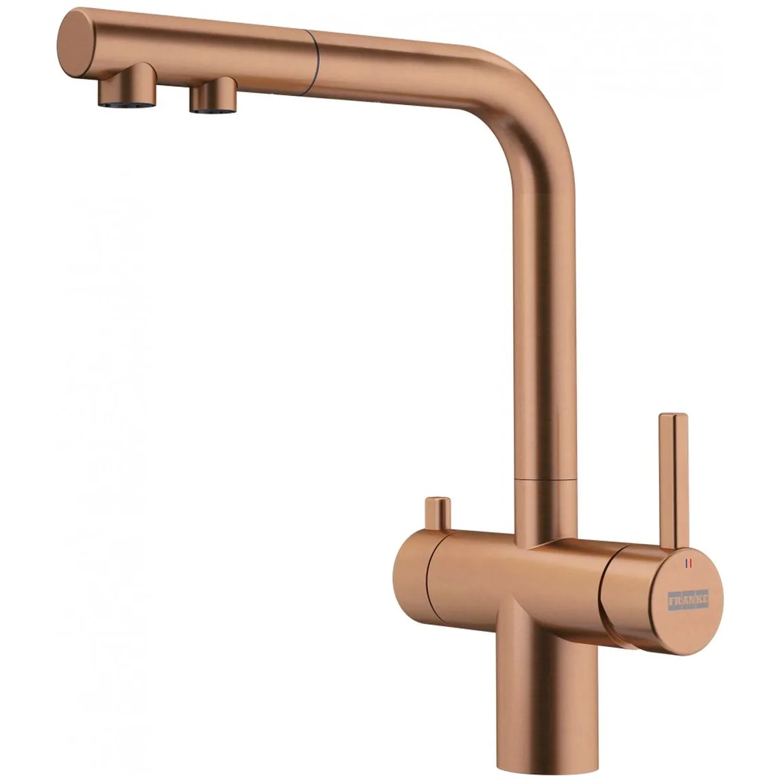 Змішувач для кухні Franke Atlas Neo Clear Water Pull Out, витяжний, нержавіюча сталь, PVD мідь (120.0758.158)