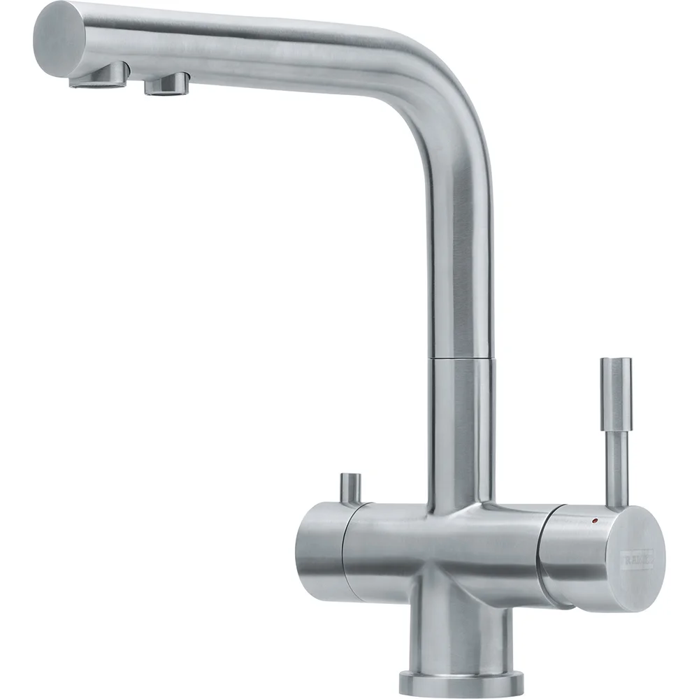 Змішувач для кухні Franke Atlas Clear Water, дворичажний, поворотний вилив, нерж. сталь (120.0179.978)