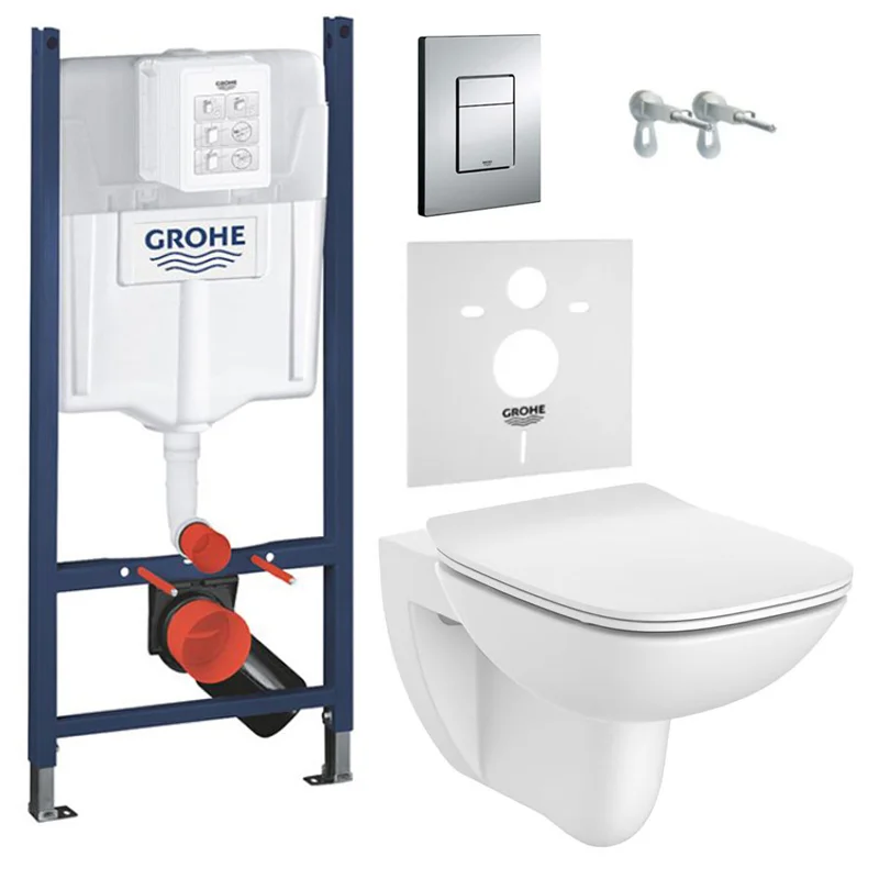 Комплект підвісного унітазу з кришкою Roca Debba Rimless та інсталяції Grohe Rapid SL 3 в 1 з клавішею змиву Skate Cosmopolitan, хром (A34H993000+3884000G/38732000)
