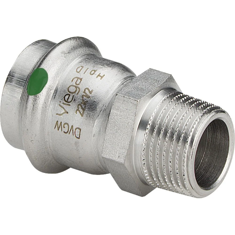 Сполучний елемент Viega Sanpress Inox, d=18 мм, НР=1/2, нержавіюча сталь (436469)