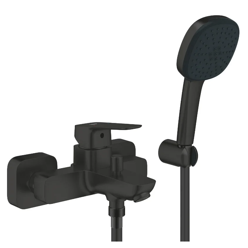 Змішувач для ванни Grohe Cubeo, одноважільний, з душовим гарнітуром, чорний матовий (1018142430)