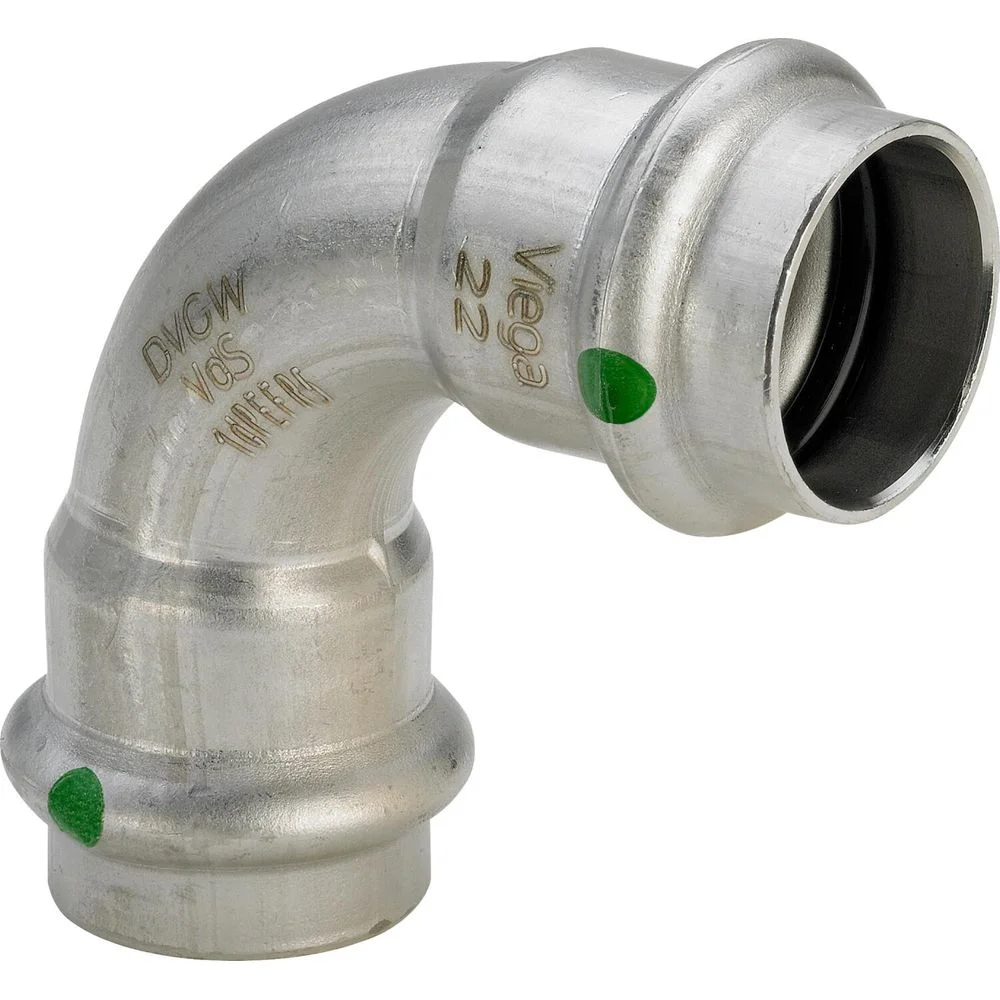 Відведення Viega Sanpress Inox, d=15 мм, 90°, нержавіюча сталь (435639)