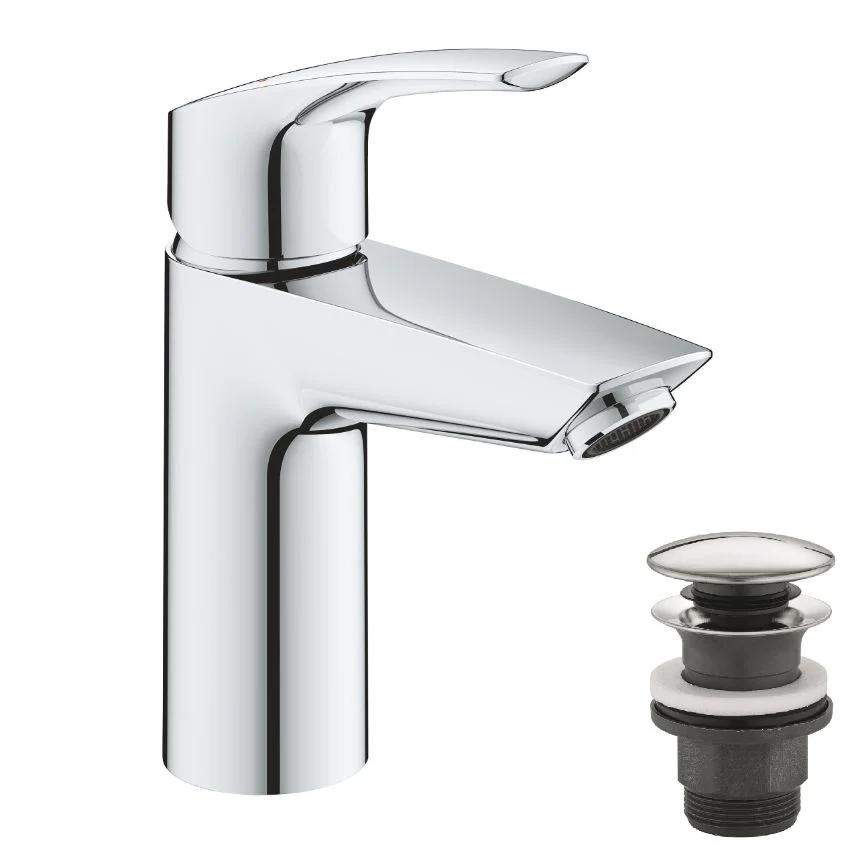 Змішувач для умивальника Grohe Eurosmart New одноважільний, натискний донний клапан, S-Size, хром (23922003)
