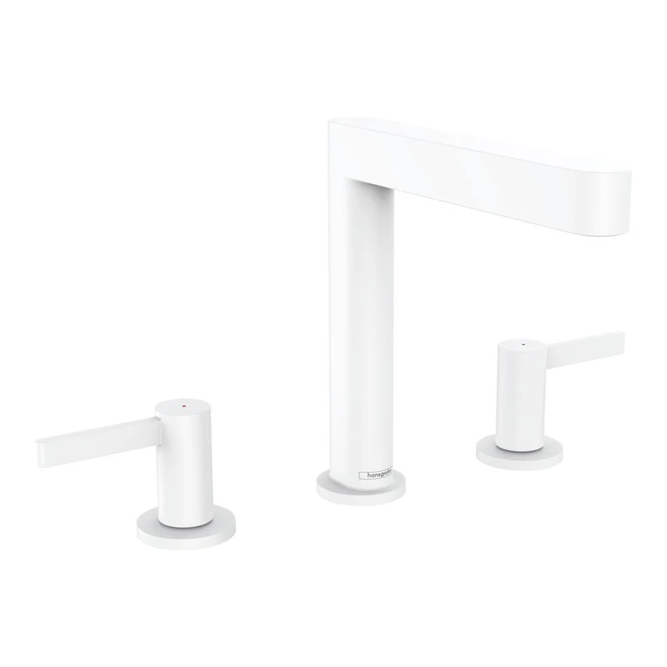 Змішувач для умивальника Hansgrohe Finoris 160 на 3 отвори з донним клапаном Push-Open, білий матовий (76034700)