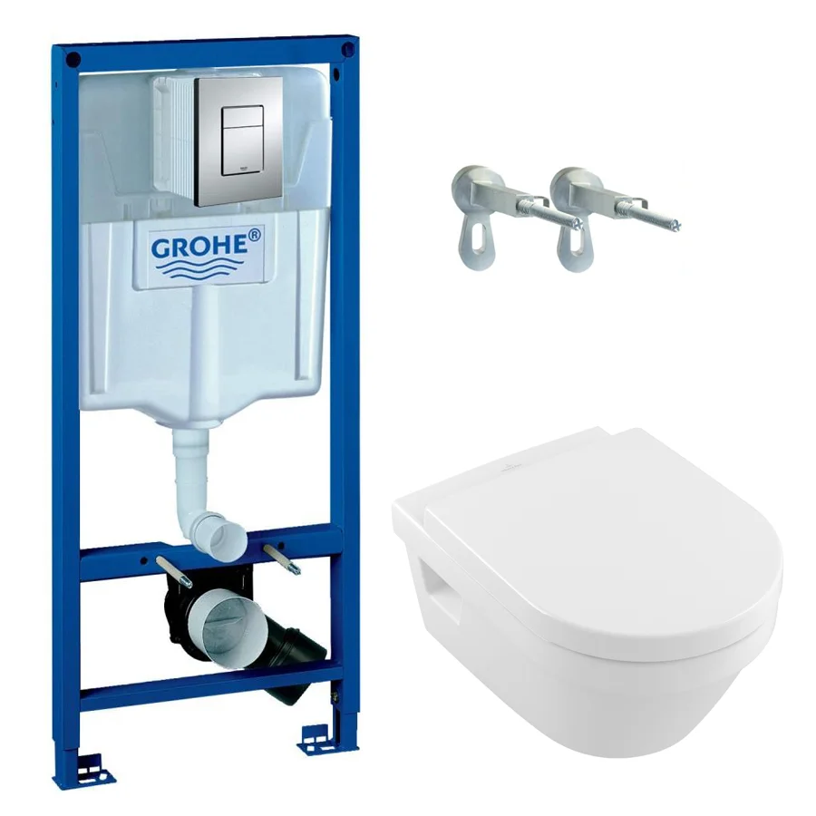 Комплект унітазу підвісного Villeroy&Boch Architectura з кришкою та інсталяцією Grohe Rapid SL 3в1 (5684HR01+38772001)