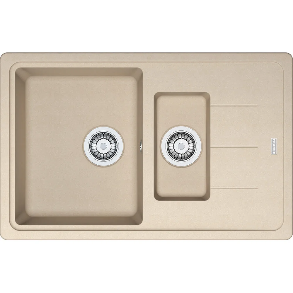 Кухонна мийка Franke Basis BFG 651-78, накладна, оборотна, 2 чаші, вентиль+сифон, 78x50, граніт бежевий (114.0272.633)