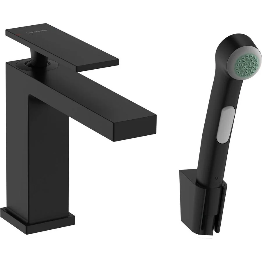 Змішувач для умивальника Hansgrohe Tecturis E 110 з гігієнічною лійкою, Matt Black (73210670)