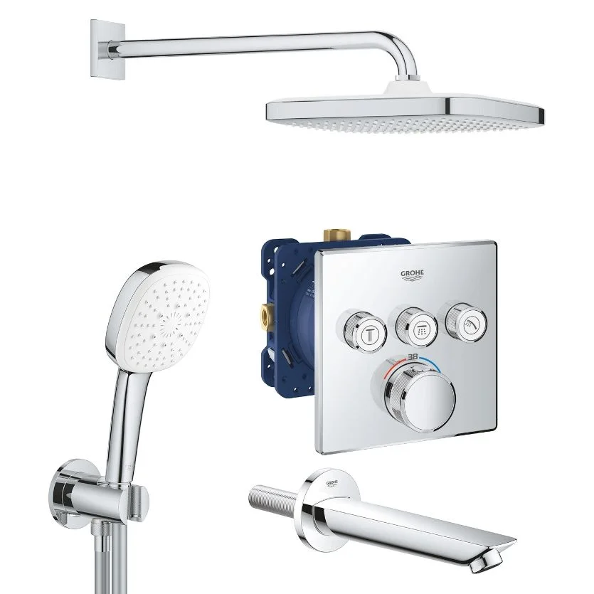 Душева система прихованого монтажу з термостатом Grohe Grohtherm SmartControl на 3 споживача, хром (UA26415SC6)